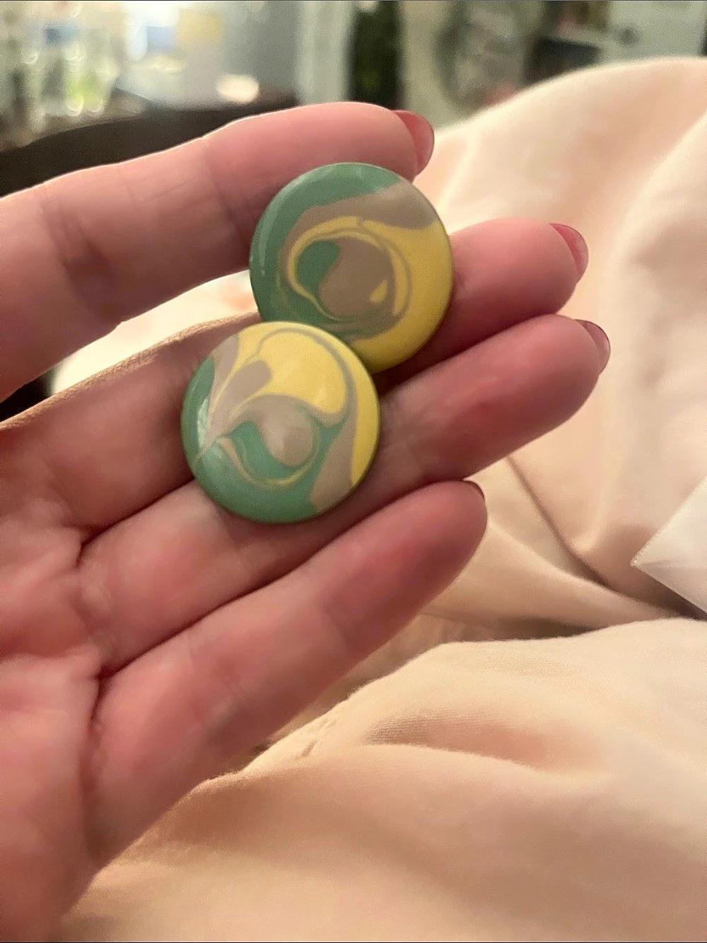 1980’s Vintage Abstract Green & Yellow Stud Earrings